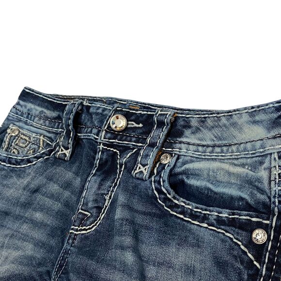 Rock Revival Distressed Ferry Ankle Skinny Jeans Bleach Wash Rhinestone Pockets - Picture 4 of 15